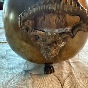 Antique Brass Decorative Bowl Planter with Lion head and 3 feet